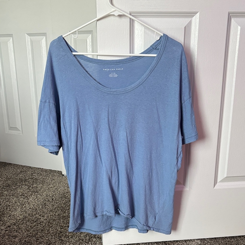 American Eagle Light Blue Wide Neck Tee